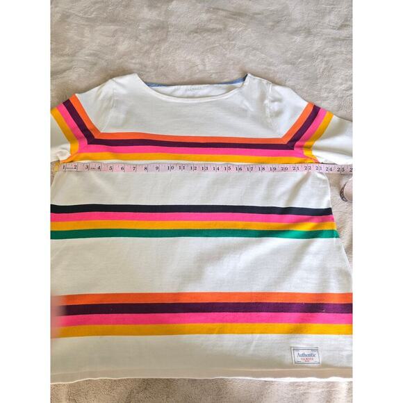 Talbots Annabelle Stripe Tee Plus Size 1X Cream Orange Green Cotton Jersey Knit - Picture 6 of 9